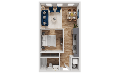 Floor plan for 1 bed, 1 bath, 564 sqft